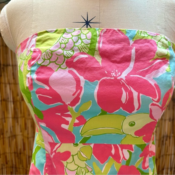 Lilly Pulitzer Strapless Dress, US Size 6, Bird and Flower Pattern - Picture 5 of 8